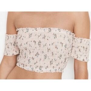 Victoria's Secret Smocked Crop Top Floral Off Shoulder Feminine Sexy Girly Flirt